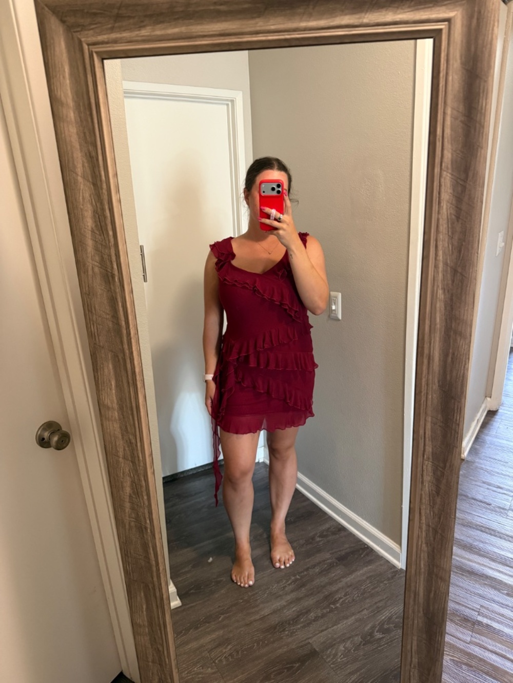 Burgundy Bodycon Ruffle Mini Dress